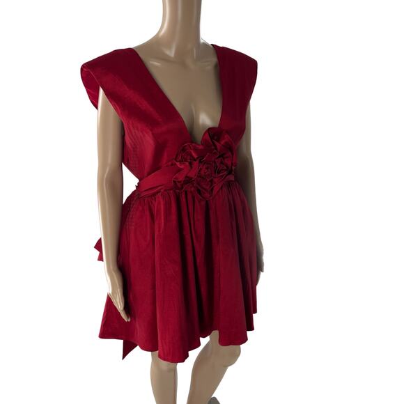 For Love & Lemons Red Rose Taffeta Bow Mini Dress - Picture 6 of 12